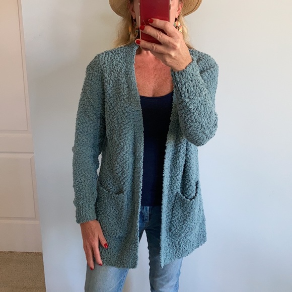 Blue/Green Color Popcorn Texture Open Cardigan - Picture 9 of 9